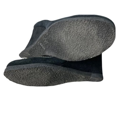 JUICY COUTURE Y2K Women's Black Suede High Platform Wedge Gold Logo 9M GUC - Picture 2 of 8